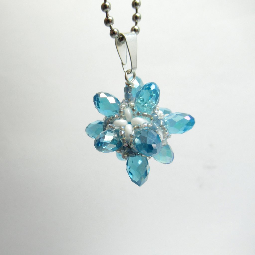 Handwoven Blue Crystal Beaded Bead Pendant